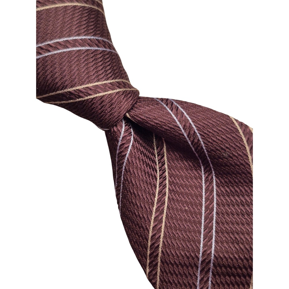 Giorgio Armani Recent Silk Tie Mens Metallic Brown Striped Made in Italy